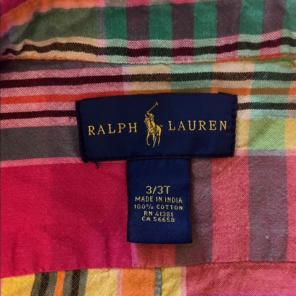 Ralph Lauren Vibrant Plaid Kids Button Down Shirt 3T - Picture 2 of 3